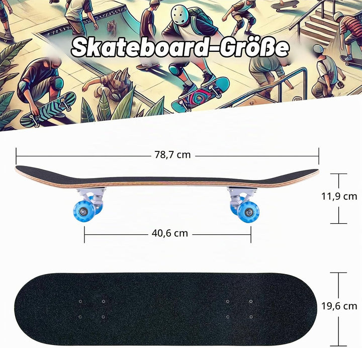 Skateboard 31 x 8 Zoll komplette Cruiser Skateboard für Anfänger,8-lagiger Ahornholz ABEC-11 Kugella