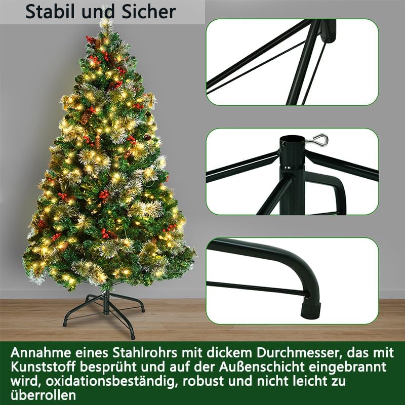 Aufun Künstlicher Weihnachtsbaum Tannenbaum mit Beleuchtung 260 LED warm-weiss inkl. Metallständer 4