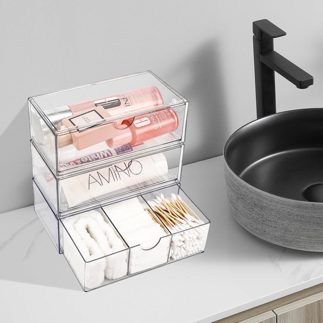 3 Stück Kosmetik-Organizer-Schubladen,Badezimmer Organizer Mini mit Schubladen.Stapelbare Transparen