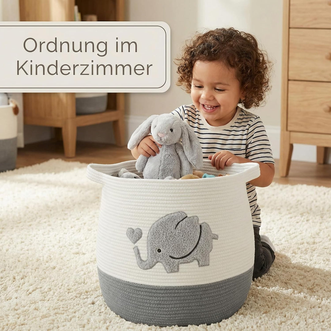 Grosser Korb aus Baumwollseil, gewebter Aufbewahrungskorb für Spielzeug, Wäsche- und Decken-Organize
