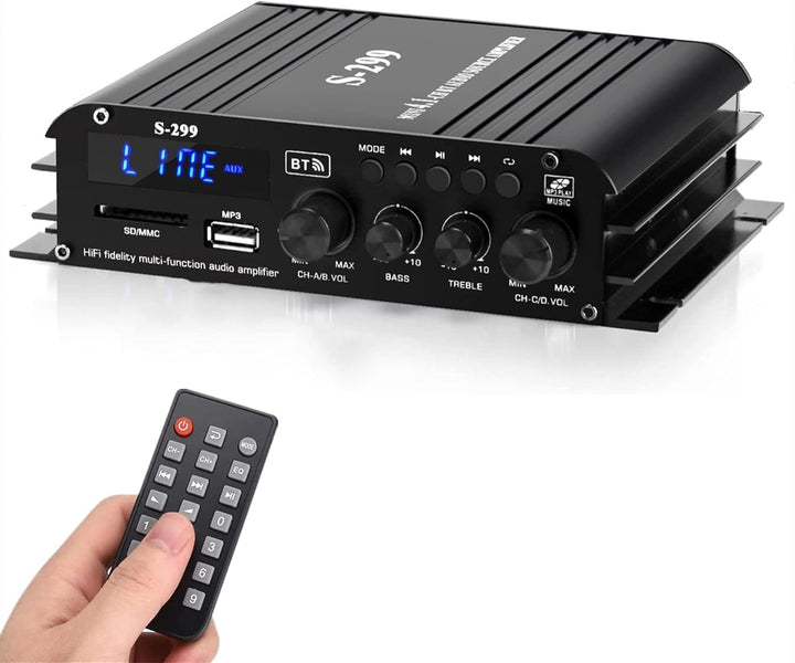 4.1-Kanal Verstärker, 1200W Mini HiFi Verstärker, Bluetooth 5.0 für Heimlautsprecher 40W x 4 + Activ