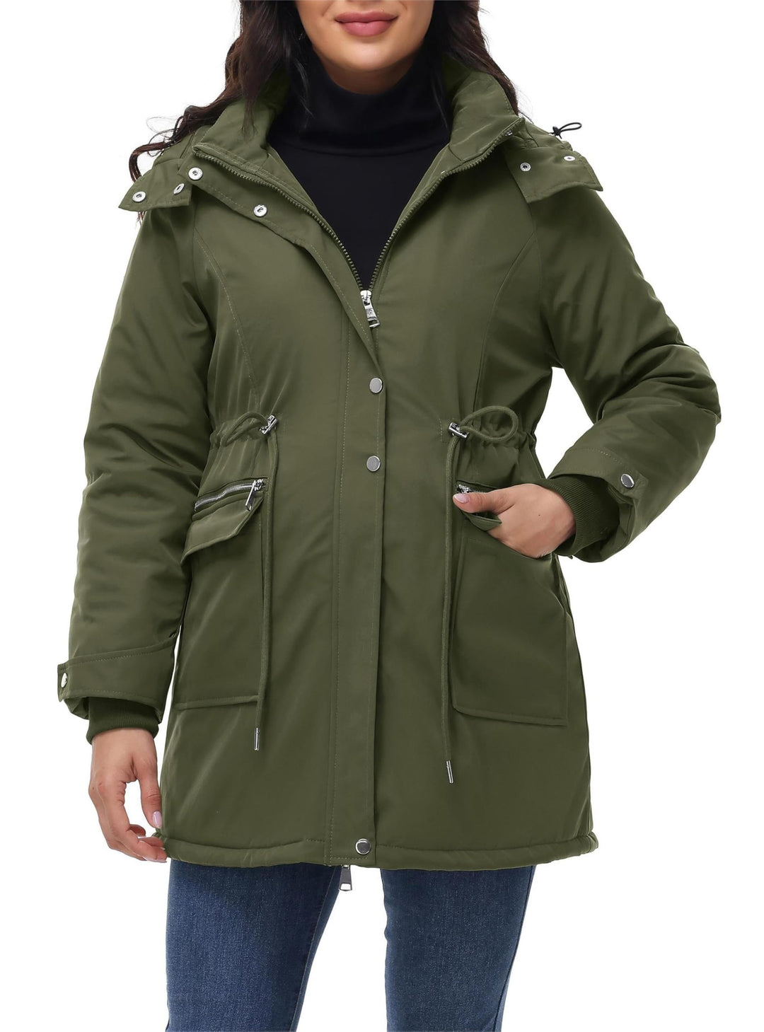 Maacie Umstands Baumwolljacke 3 in 1 Winter Langer Puffer Daunenjacke Parka mit Kapuze mit Taschen W