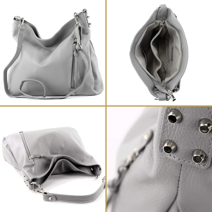 modamoda de - T183 - ital. Damen Schultertasche aus Leder Purpurrot, Purpurrot