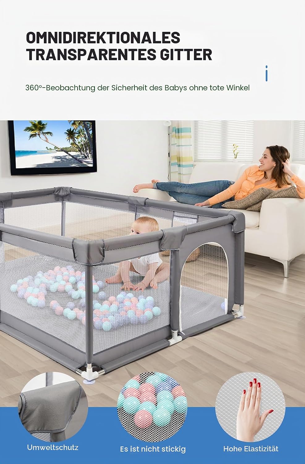 Laufstall Baby, Laufstall Faltbar für Drinnen, Grosser Laufgitter Baby, Kinderaktivitätszentrum Spie
