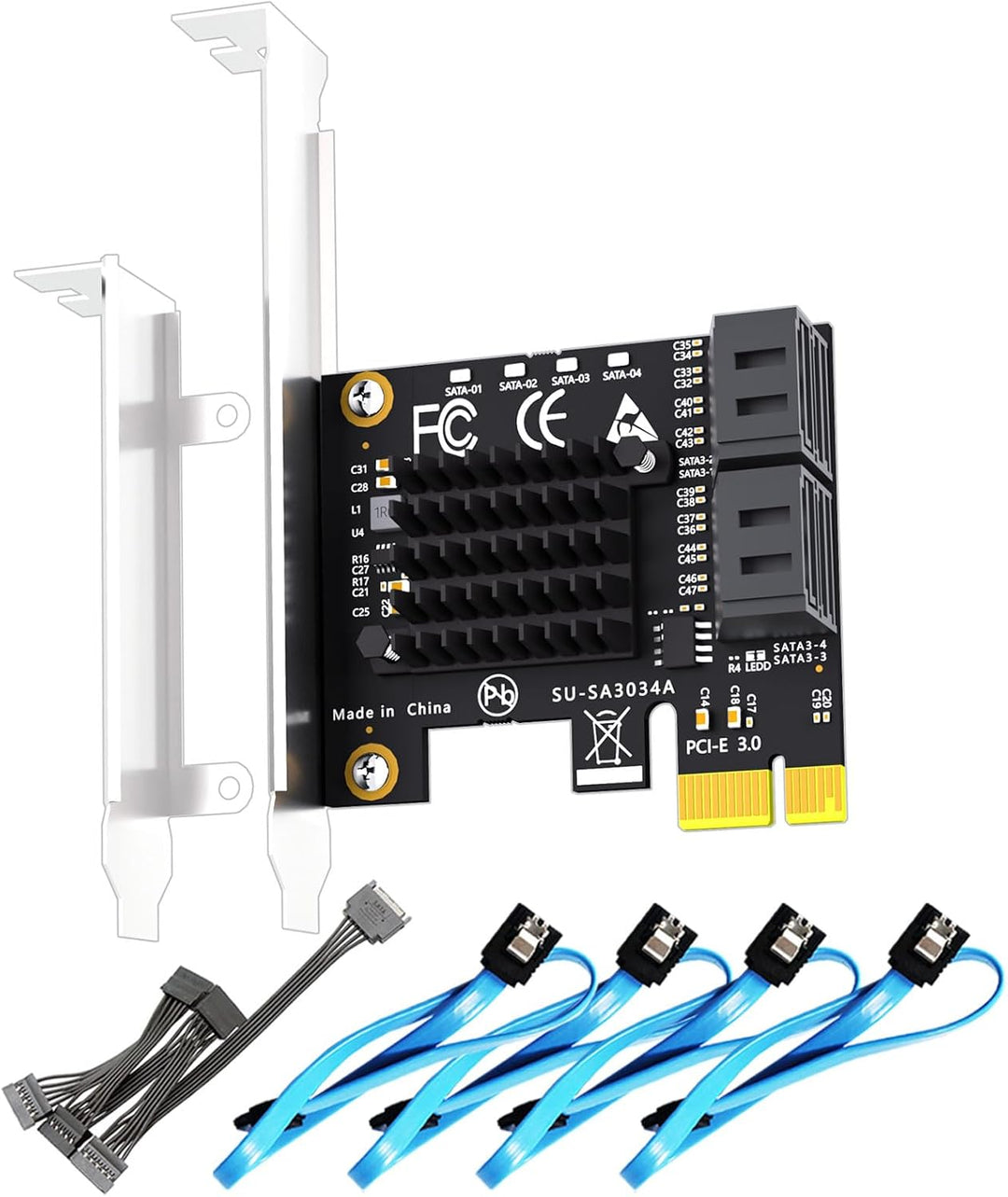 glotrends PCIe SATA Adapter Karte mit 4 Port SATA III 6Gbps (inklusive SATA Kabel und 15PIN SATA Spl