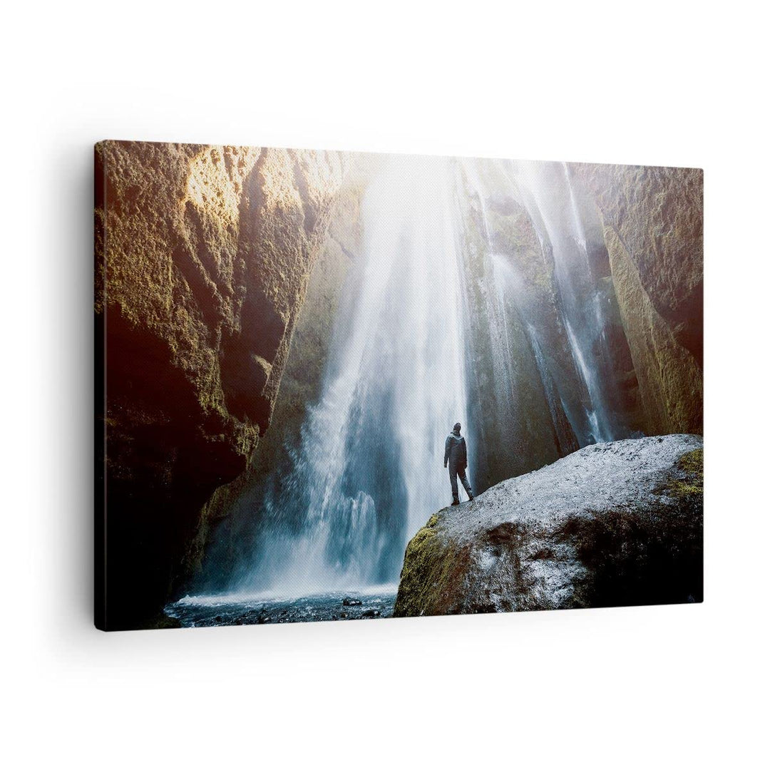 Bilder auf Leinwand Berg Wasserfall Leinwandbild mit Rahmen 70x50cm Wandbilder Dekoration Wohnzimmer