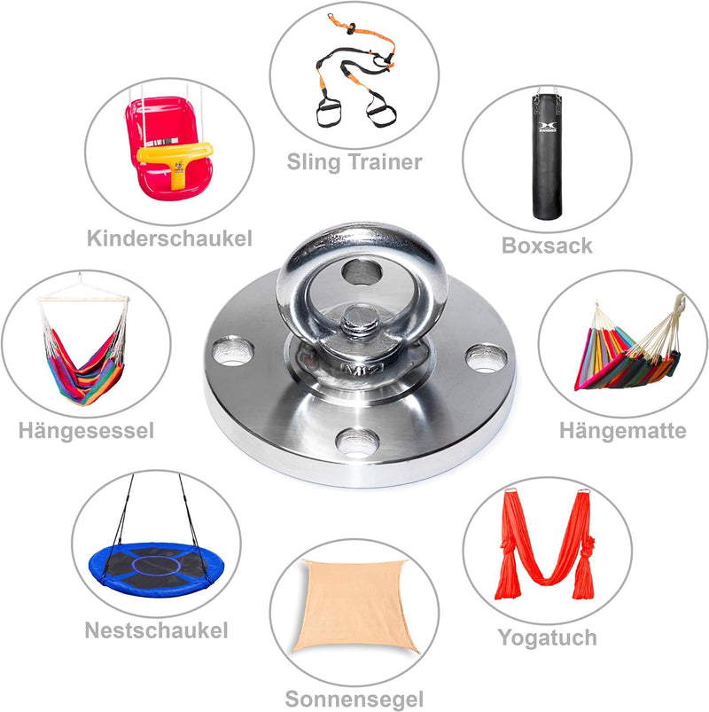 MEGAVERSAL Premium Edelstahl Halterung bis 250 kg | Befestigung für Hängesessel Hängematte Boxsack L