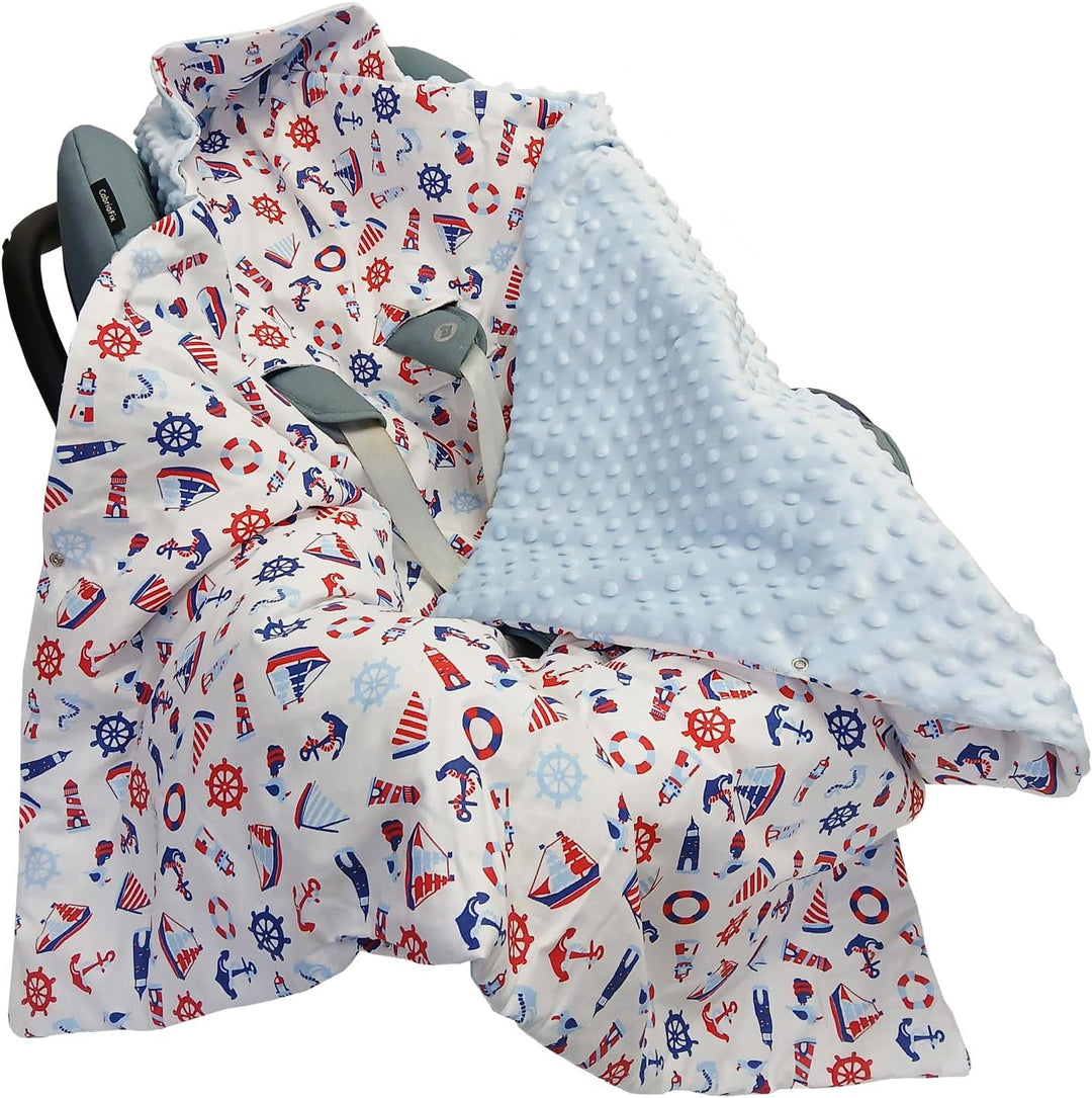 Baby Einschlagdecke Doppelseitig 86x86 cm Minky-Plüsch für Kinderwagen und Babybett (Blau Minky-Sege