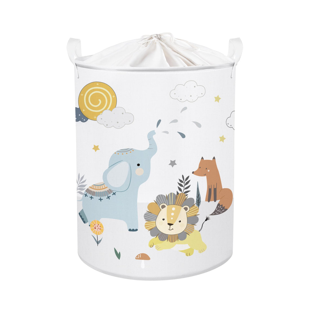 Clastyle Waldtier Löwe Elefant Weiss Kinder Wäschekorb für Jungen Mädchen Grosse Fuchs Kleidung Spie