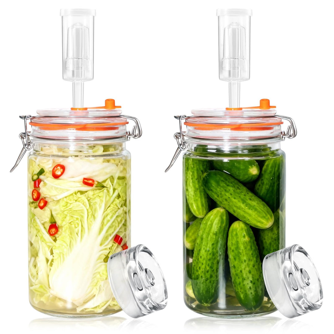 1,5L Fermentierglas Set mit 2 Fermentiergewichte - Fermentationsglas für Kimchi, Sauerkraut, Kombuch
