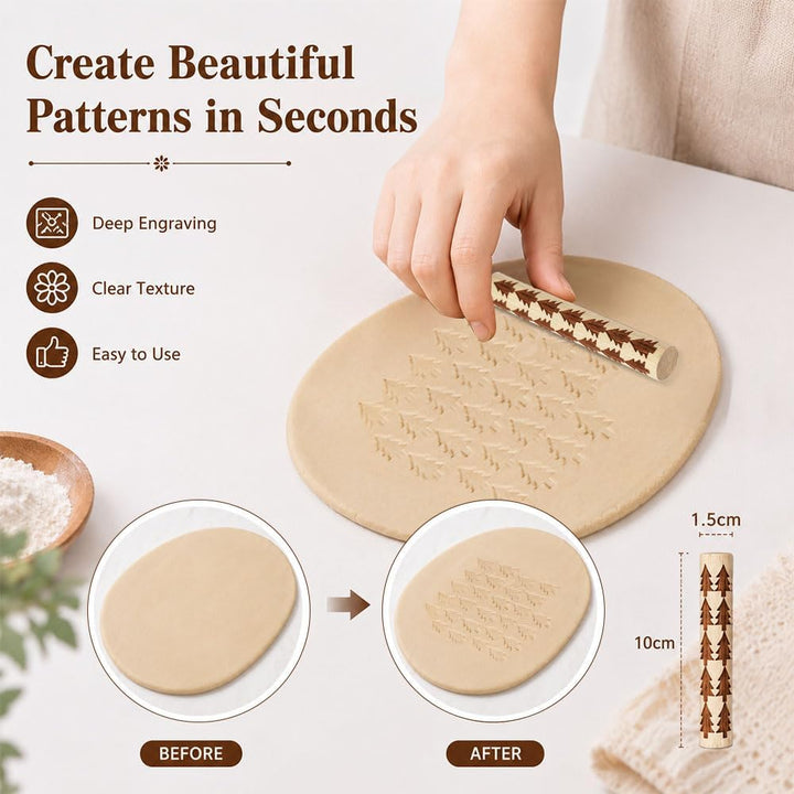 16 Stück Holz Texturrolle für Ton & Keramik 10x1.5cm 16 Stile Töpferstempel Rollen Klein Runde Töpfe