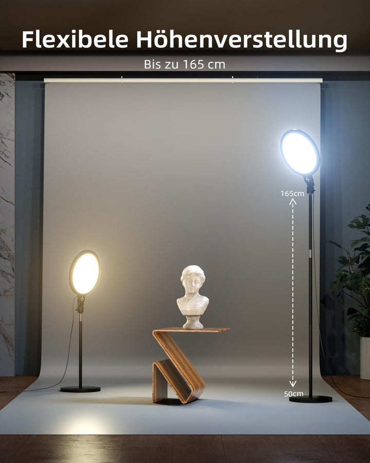 Grosses Ringlicht mit 165cm lichtständer, 6500K professionelles Vollbild-Ringlicht für Selfie, Studi