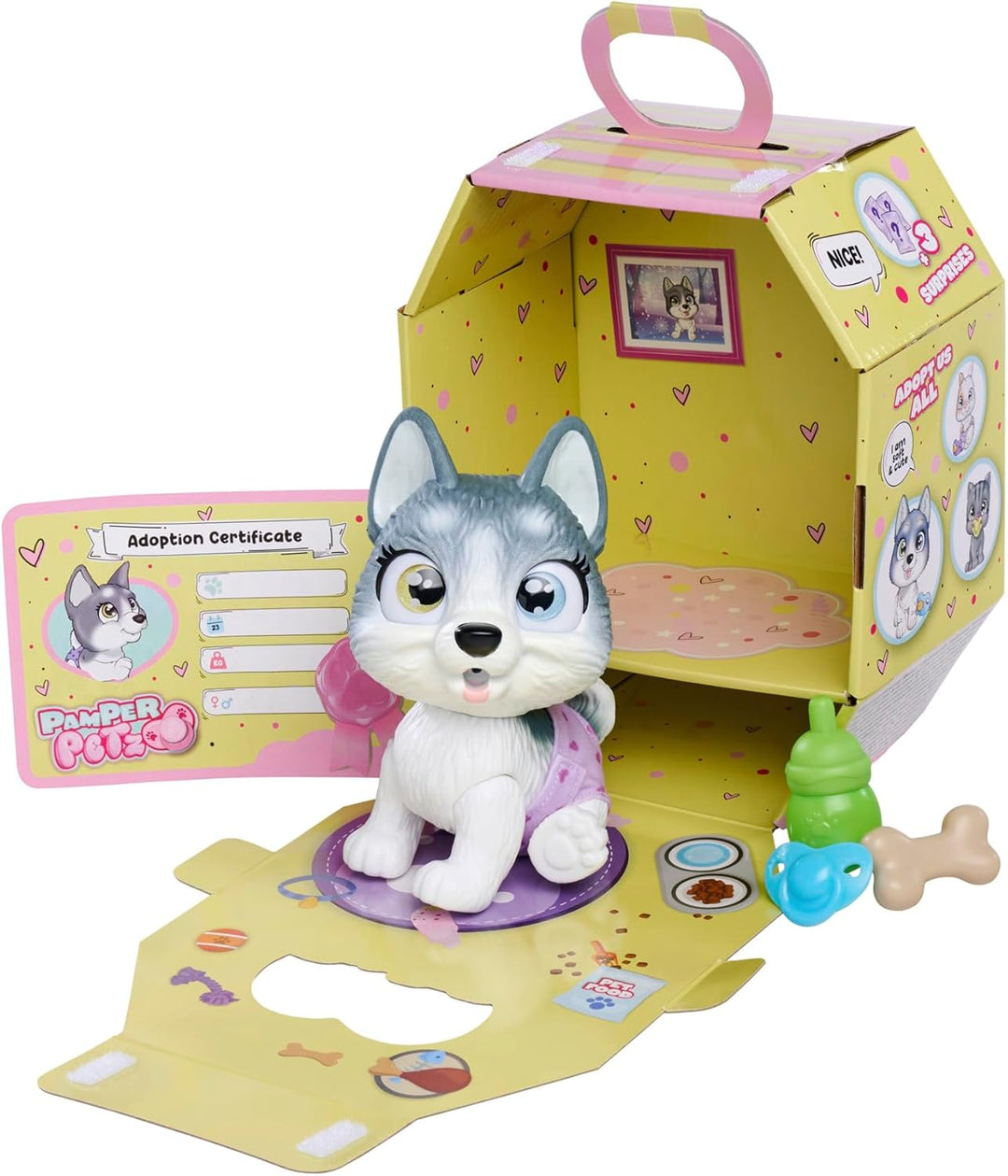 Simba 105950135 Pamper Petz Husky (ca. 15 cm) - Spielzeug-Hund mit Trink- und Nässfunktion für Kinde
