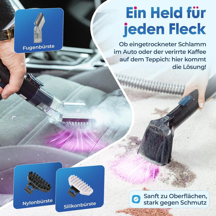 Primavella Waschsauger mit Dampffunktion - Polsterreiniger Gerät PRO – 1800W Nasssauger mit 13kPa Sa