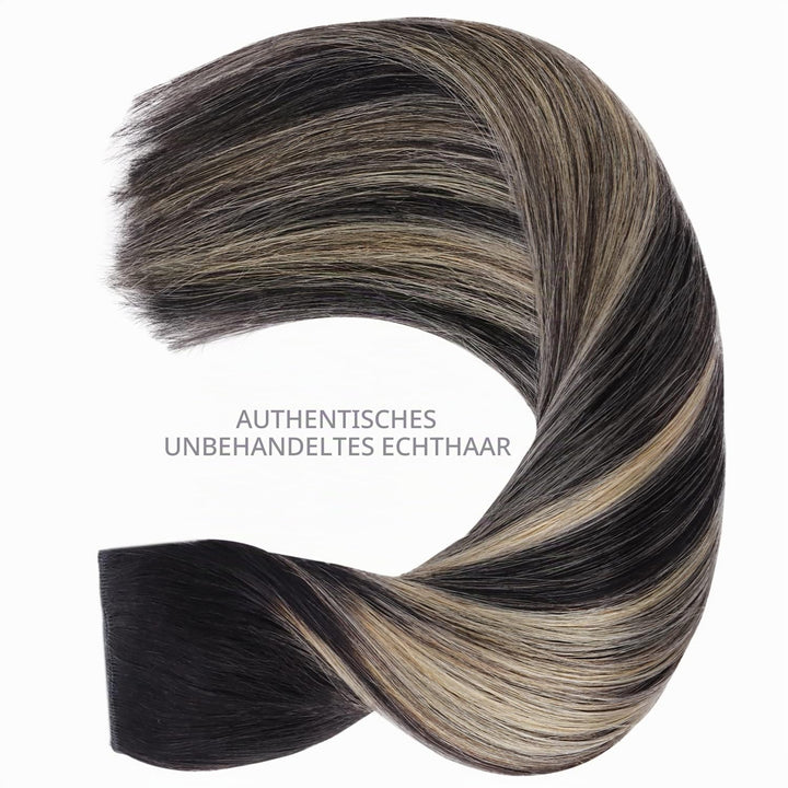 WENNALIFE Secret Hair Extensions Echthaar, 30cm 12 Inch 70g Balayage Natürliches Schwarz bis Hellblo