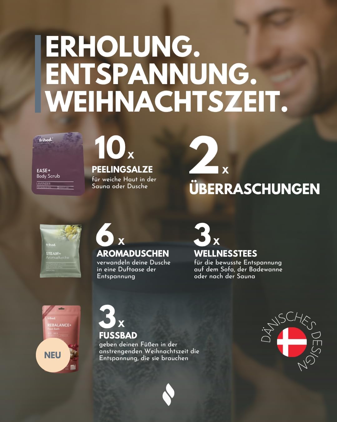 frihed. Sauna Adventskalender 2024 - Limitiert - 24 Wellness Salze - Peeling nach Sauna, Dusche & Ba