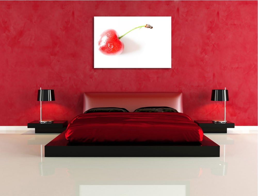 Pixxprint kleine Kirsche auf Leinwand, XXL riesige Bilder fertig gerahmt mit Keilrahmen, Kunstdruck