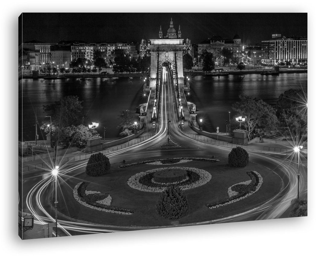deyoli Kettenbrücke in Budapest bei Nacht Effekt: Schwarz/Weiss Format: 80x60 als Leinwand, Motiv fe