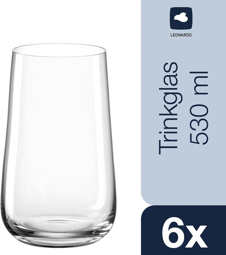 LEONARDO HOME 066417 LD Becher 530ml Brunelli 6er, Glas, 530 milliliters, Klar Trinkgläser gross, Tr