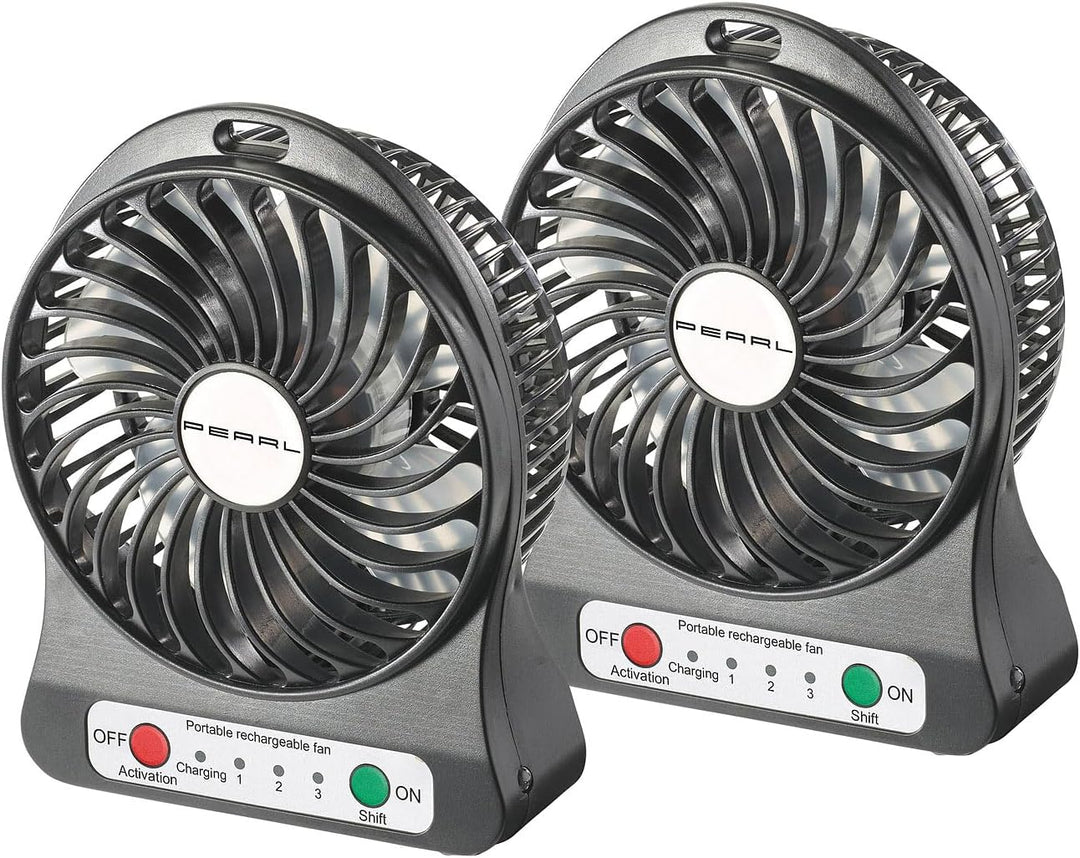 PEARL Tischventilator Akku: 2er-Set 2in1 Akku-Tisch-Ventilator mit LED-Leuchte, 1.300 mAh (Kfz Venti