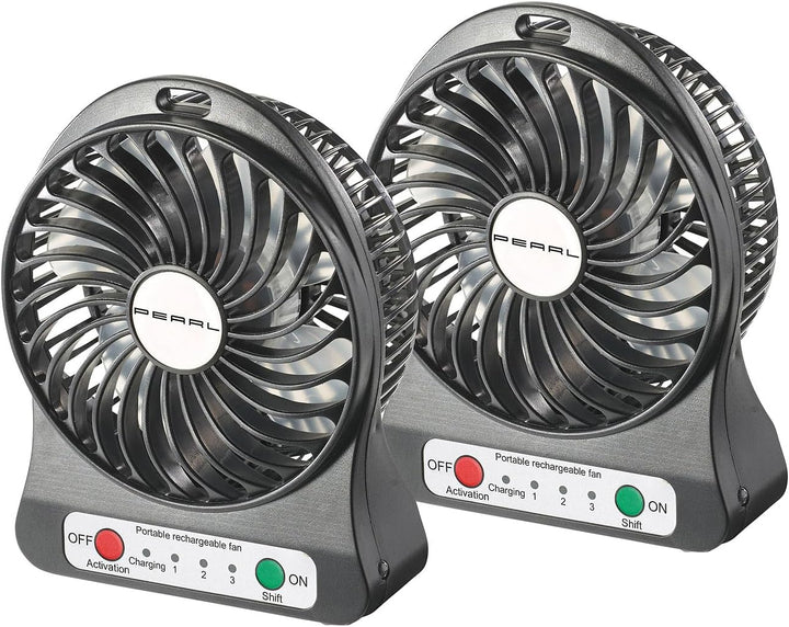 PEARL Tischventilator Akku: 2er-Set 2in1 Akku-Tisch-Ventilator mit LED-Leuchte, 1.300 mAh (Kfz Venti