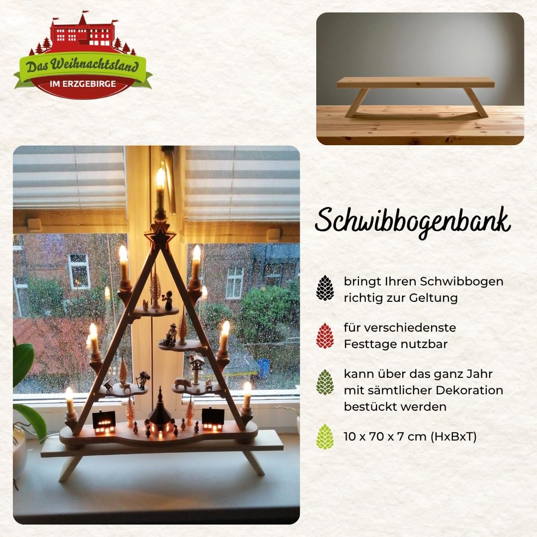 Schwibbogenbank aus Holz – Lichterbogenerhöhung – 70 x 10 x 7 cm | Fensterbank Erhöhung für Lichterb