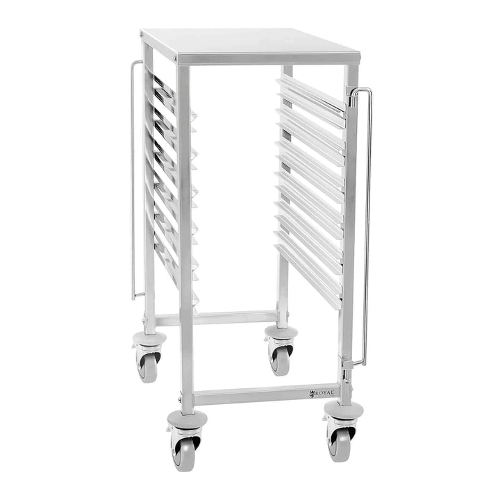Royal Catering RCTW 6 GN 1/1 Tablettwagen 80 mm Abstand Edelstahl 6 Einschübe Quereinschub Räder mit