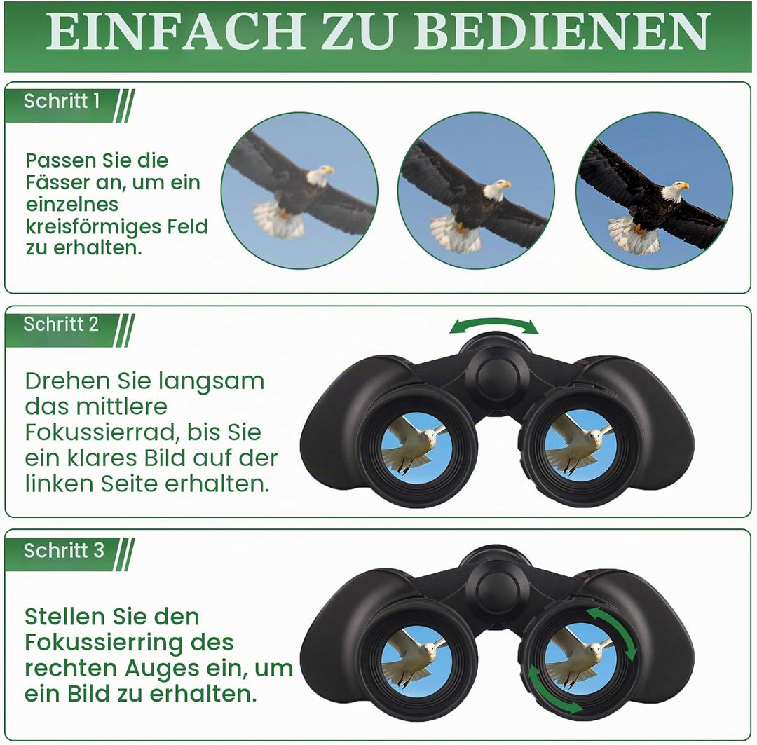 HD Fernglas für Erwachsene, Jagd, Wandern, Sightseeing, FMC-Linse Feldstecher inkl. Tragetasche, Tra