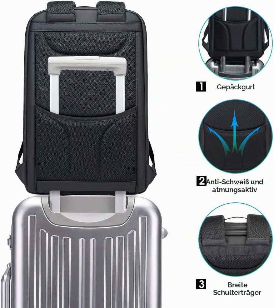 BANGE Anti-Diebstahl-Rucksack mit USB-Ladeanschluss, leichter Business-Rucksack für Damen und Herren