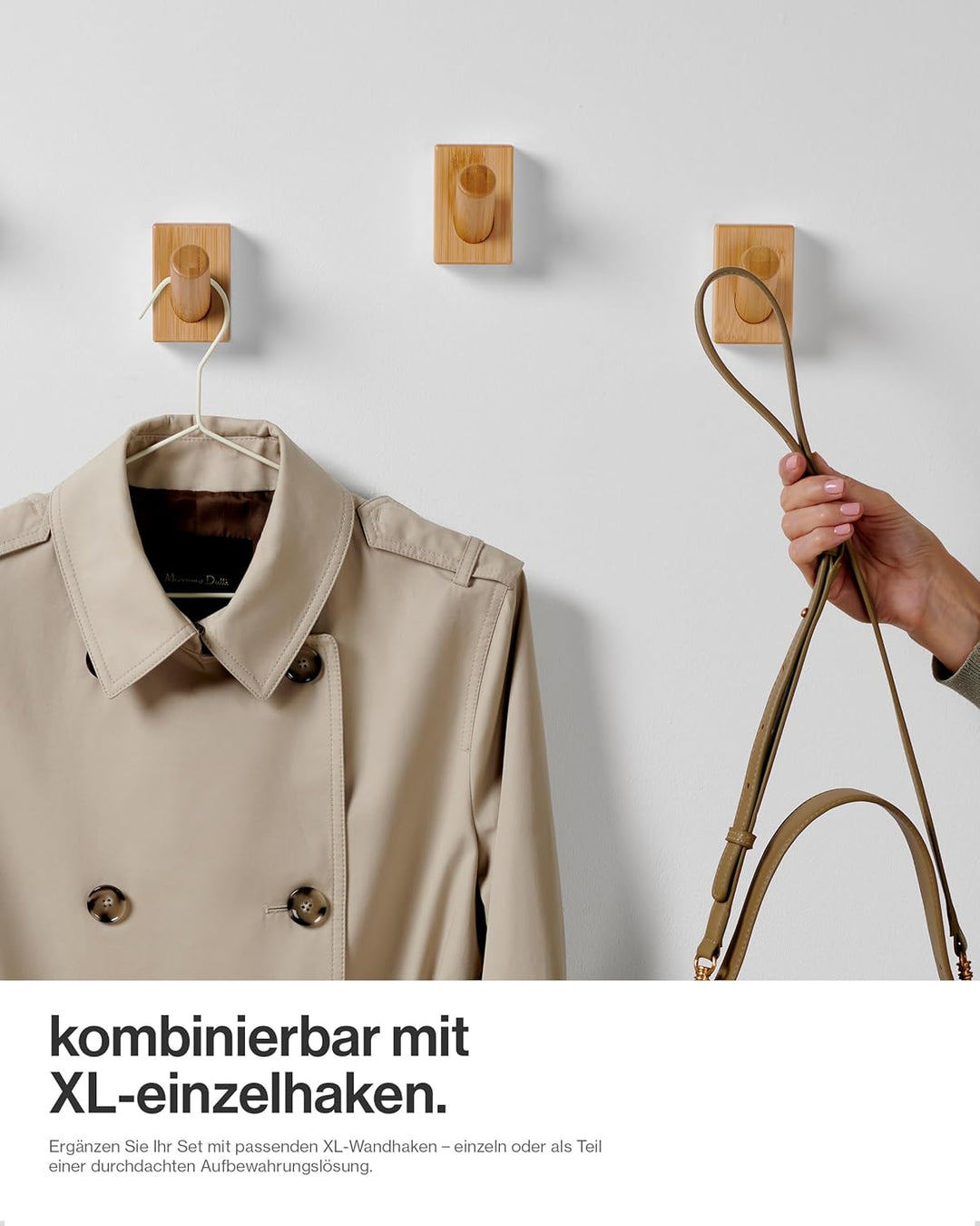 LARHN Garderobenleiste Holz mit 5 Haken XL, 42cm - Wandgarderobe, Jackenhalter Wand, Hakenleiste Gar