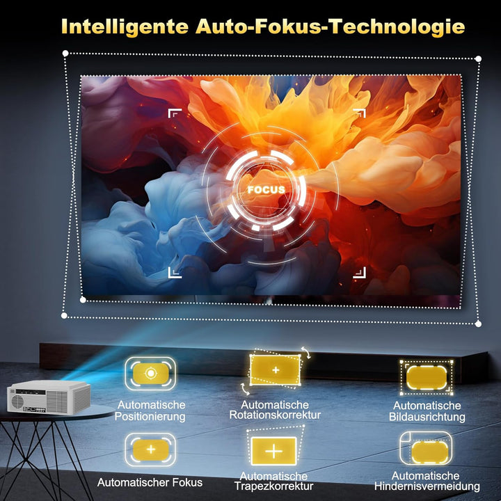 Beamer-4K[1500ANSI&Autofokus/Trapezkorrektur] Tageslicht Projector mit WiFi 6 Bluetooth,DESS Full-HD