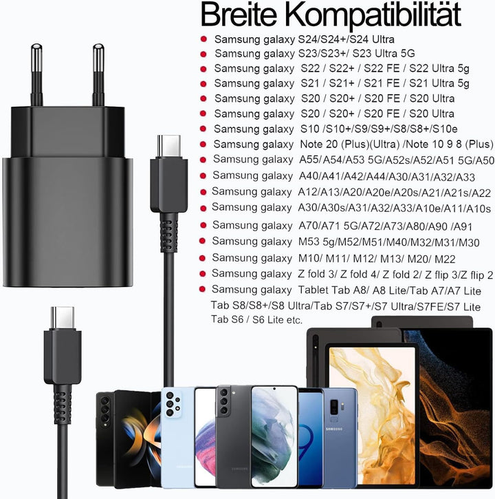 25W USB C Ladegerät für Samsung,Schnellladegerät 2M Typ C Ladekabel für Samsung Galaxy S24 S23 S22 S