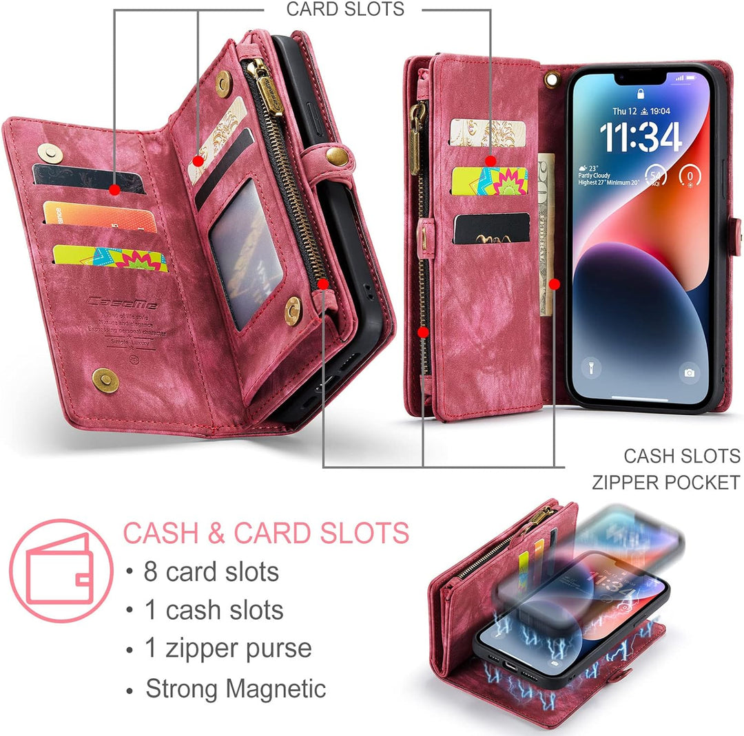 UFinetech iPhone 14 Hülle, Flip Leder TPU Stossfeste Kartenfach Tasche Handyhülle iPhone 14 (6,1 Zol