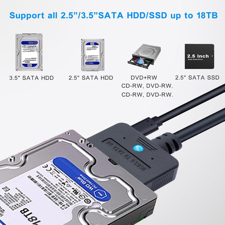SATA USB Adapter mit 30-W Netzteil, 2-in-1 USB C/USB 3.0 auf SATA Festplatten Adapter für 2,5 3,5 Zo
