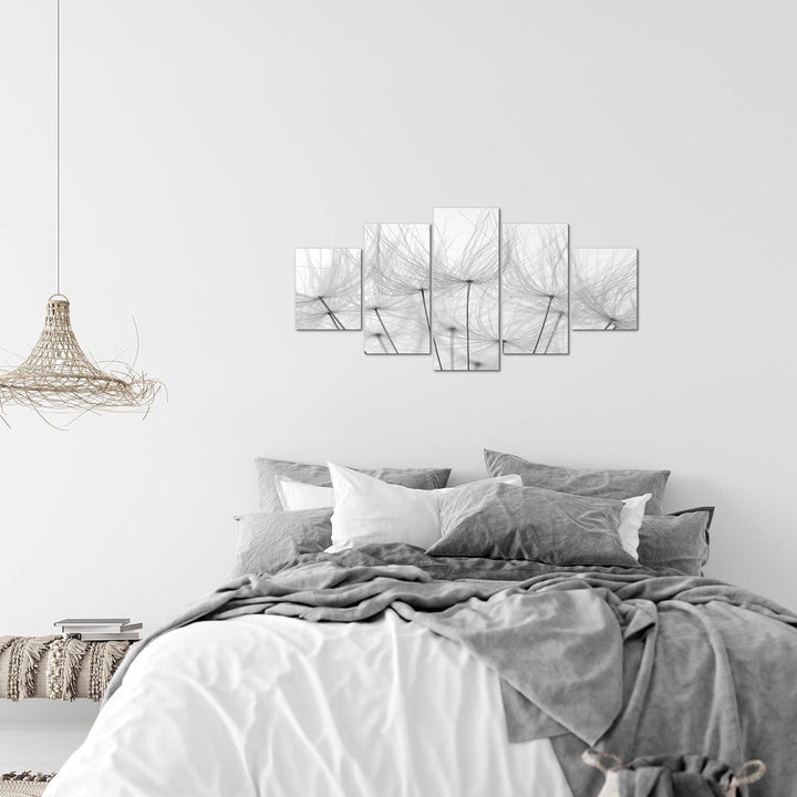 Runa Art Wandbilder Blumen Pusteblume 5 Teilig Bild auf Vlies Leinwand Deko Wohnzimmer Himmel Schwar