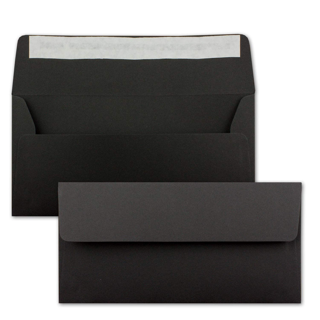 700x Kraftpapier Umschläge DIN Lang - Schwarz ÖKO - Haftklebung 11 x 22 cm - 120 g/m² breite Lasche