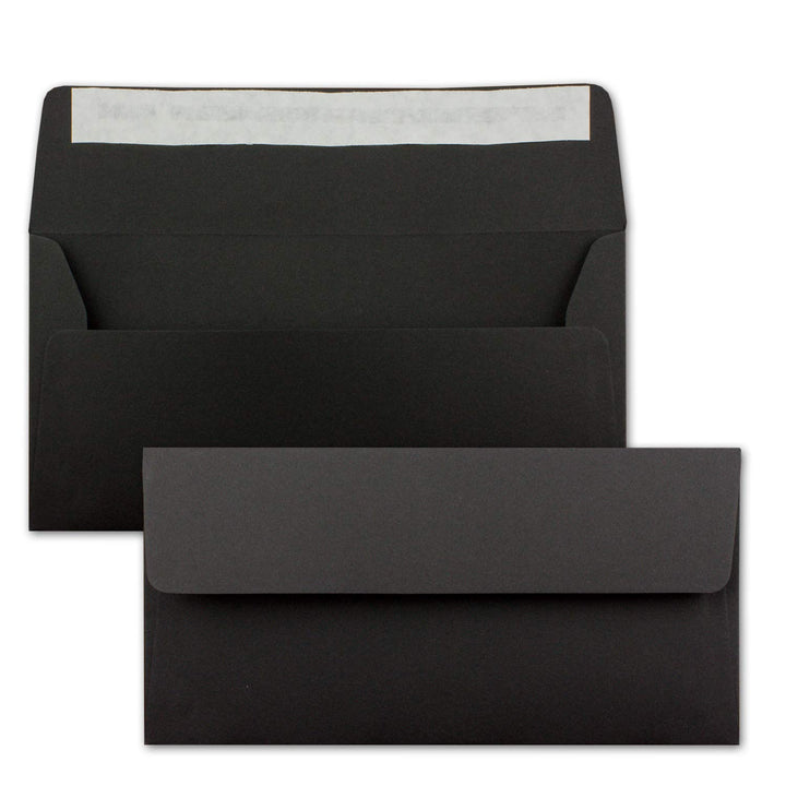 700x Kraftpapier Umschläge DIN Lang - Schwarz ÖKO - Haftklebung 11 x 22 cm - 120 g/m² breite Lasche