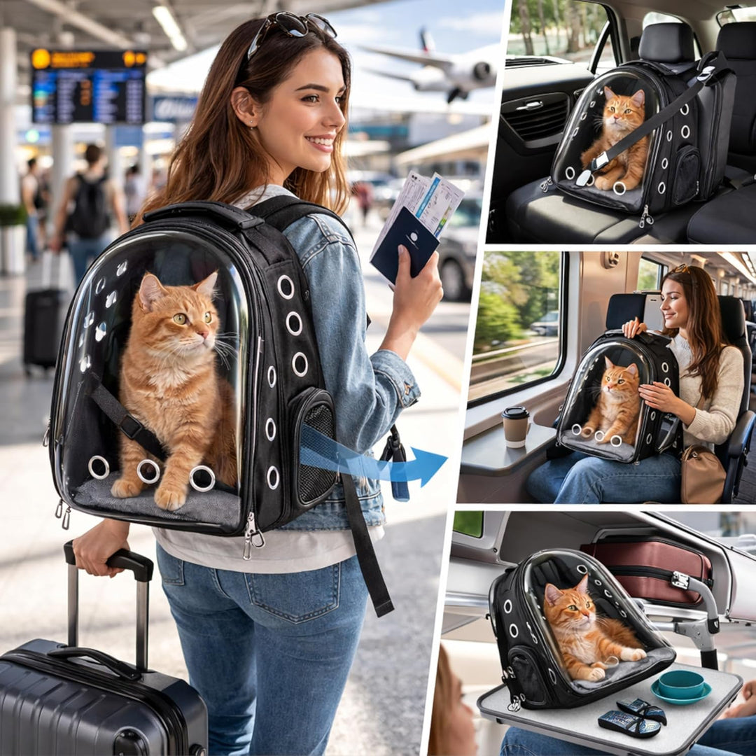 Blue Eyes Haustier Rucksack mit Sichtfenster, Atmungsaktive Transporttasche für Katzen & kleine Hund