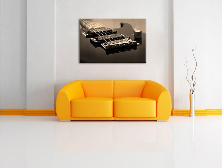 Pixxprint Black E-Guitar Schwarz/Weiss, Format: 100x70 auf Leinwand, riesige Bilder fertig gerahmt m