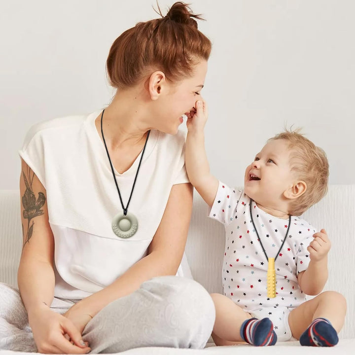 CLDY Kaukette für Kinder, 5 Stück Sensory Kauen Halskette, Kau-Charm, Beissring aus Silikon BPA-frei