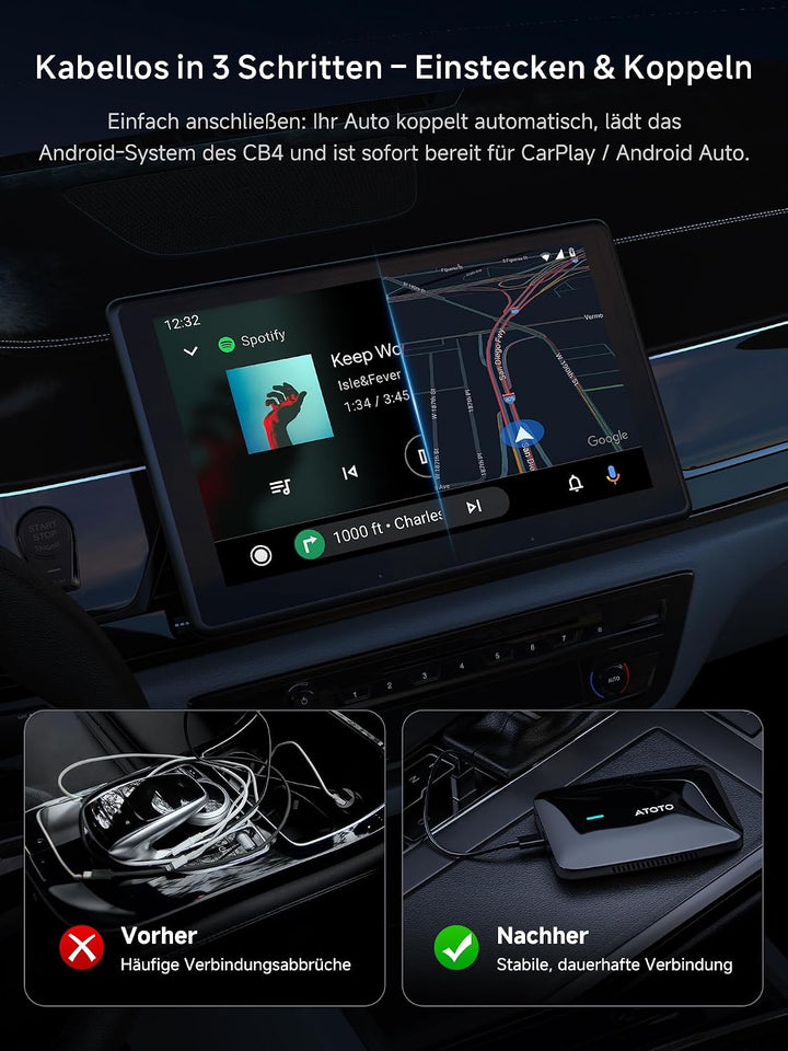 CarPlay Wireless Adapter, Magic AI Box Android Auto mit Dual-WiFi-Stabilität, Kompatibel mit Kabelge