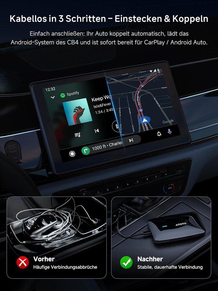 CarPlay Wireless Adapter, Magic AI Box Android Auto mit Dual-WiFi-Stabilität, Kompatibel mit Kabelge