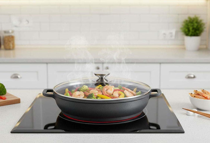 HQ Premium XL Bräter Servierpfanne mit Granit Keramikbeschichtung 6 Liter 36cm Durchmesser - Griff m