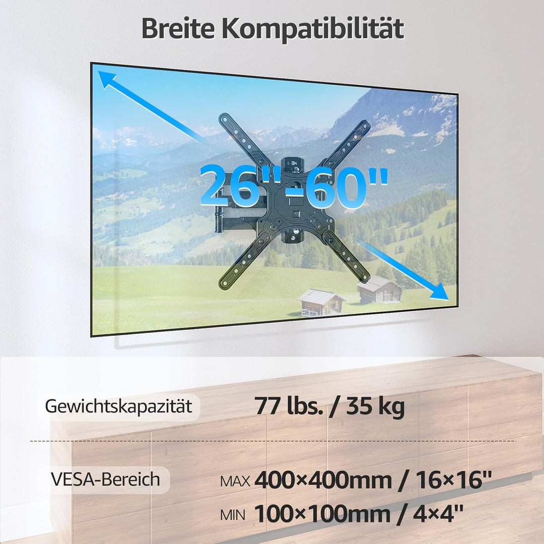 MOUNTUP TV Wandhalterung für 26-60 Zoll LED, LCD, OLED Fernseher, Schwenkbare Neigbare TV Halterun b