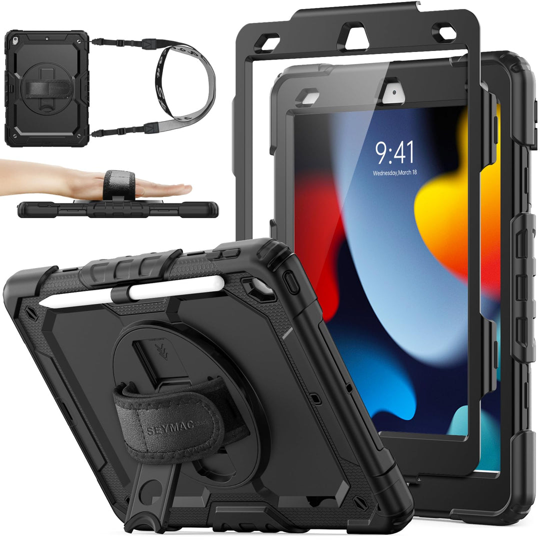 SEYMAC stock Hülle für iPad 9./8./7. Generation 10,2 Zoll 2021/2020/2019, Stossfeste Hülle mit Displ