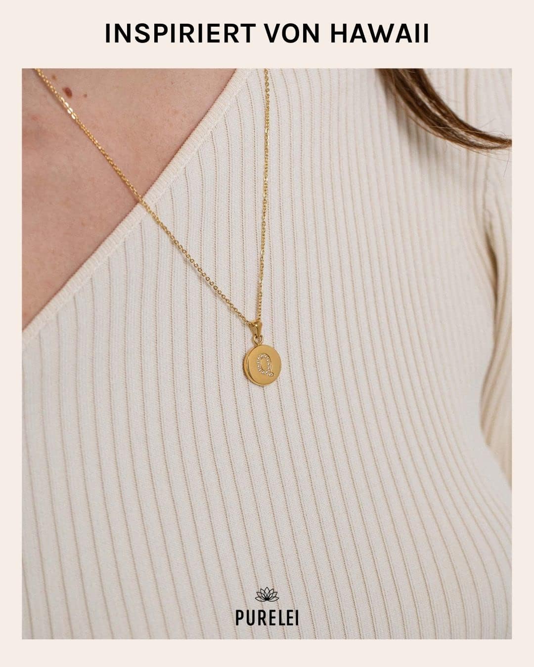 PURELEI® Buchstabe Coin Kette (Gold, Silber), Damen Halskette Initiale aus langlebigem Edelstahl mit