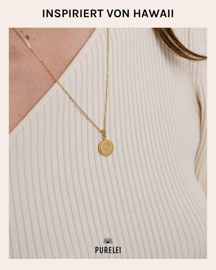 PURELEI® Buchstabe Coin Kette (Gold, Silber), Damen Halskette Initiale aus langlebigem Edelstahl mit