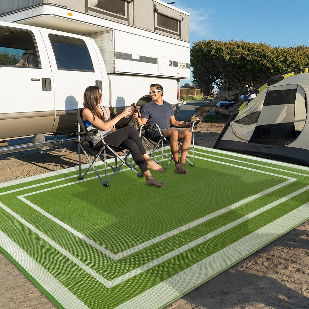 Outdoor Teppich Wetterfest 180x270cm Gras Grün Kunststoff Picknickdecken Wasserfest Reversible Campi