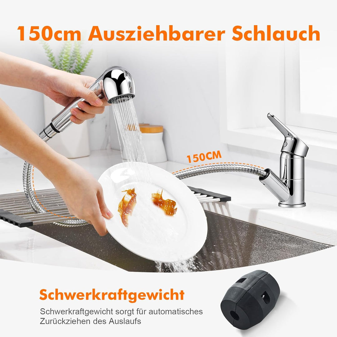 Ibergrif M14550, Wasserhahn Küche Ausziehbar, 360 ° Drehbare- Küchenarmatur mit Brause, Mischbatteri