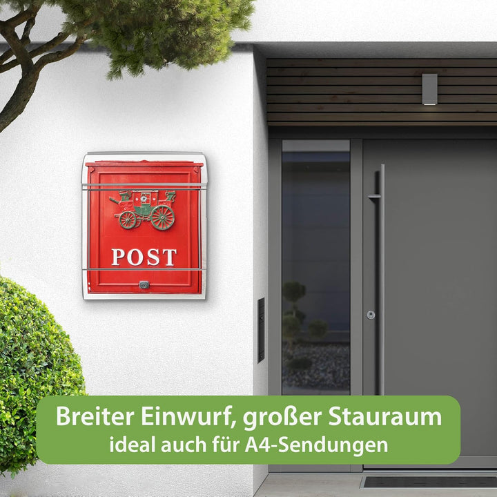 banjado® Design Briefkasten mit Motiv Postkasten Nostalgie 39x47x14cm &amp; 2 Schlüssel - Briefkasten St